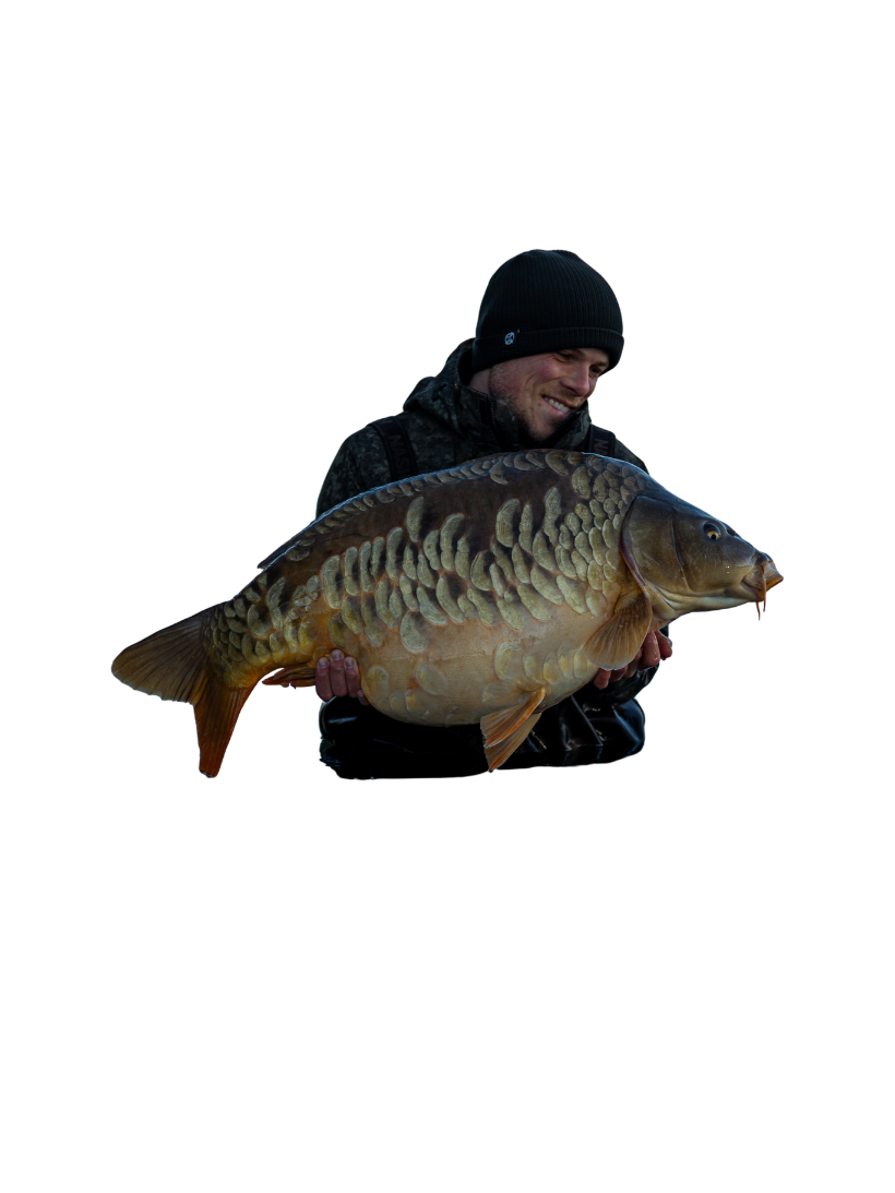 Pêcheur avec une carpe miroir